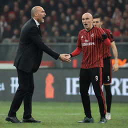 Stefano Pioli, the manager of AC Milan, showing visible frustration towards Rade Krunic, a player in his team, in the midst of a game at the San Siro stadium.