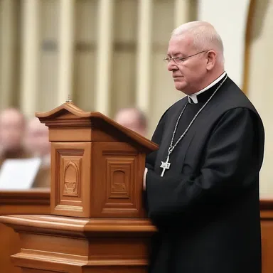 The priest delivered a funereal sermon, his voice low and full of grief, as the congregation mourned the loss of their beloved community leader.