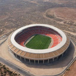 An impressive stadium using elements inspired by the Algerian culture, reflecting their national symbol and nickname 'The Desert Foxes'.