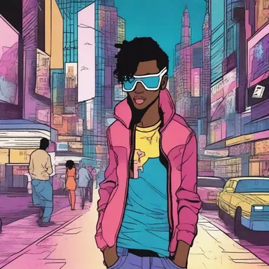 In the comic book, the main character explores the vibrant nightlife of a futuristic city.