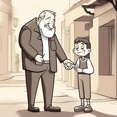In the cartoon, the benevolence of the main character is illustrated through his constant acts of kindness towards others.