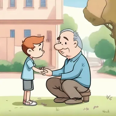 In the cartoon, the benevolence of the main character is illustrated through his constant acts of kindness towards others.
