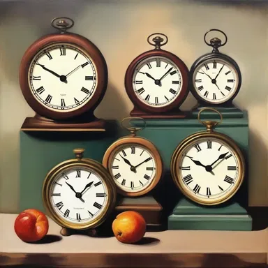 The artist painted a beautiful still-life of clocks to represent the passing of time.