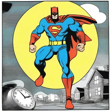 The superhero in the comic book had the ability to manipulate time, using clocks as a visual representation of his power.