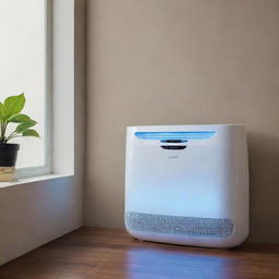 A sleek and slim, oval-shaped air conditioner featuring an interactive touchscreen interface, embellished with glowing LED lights.