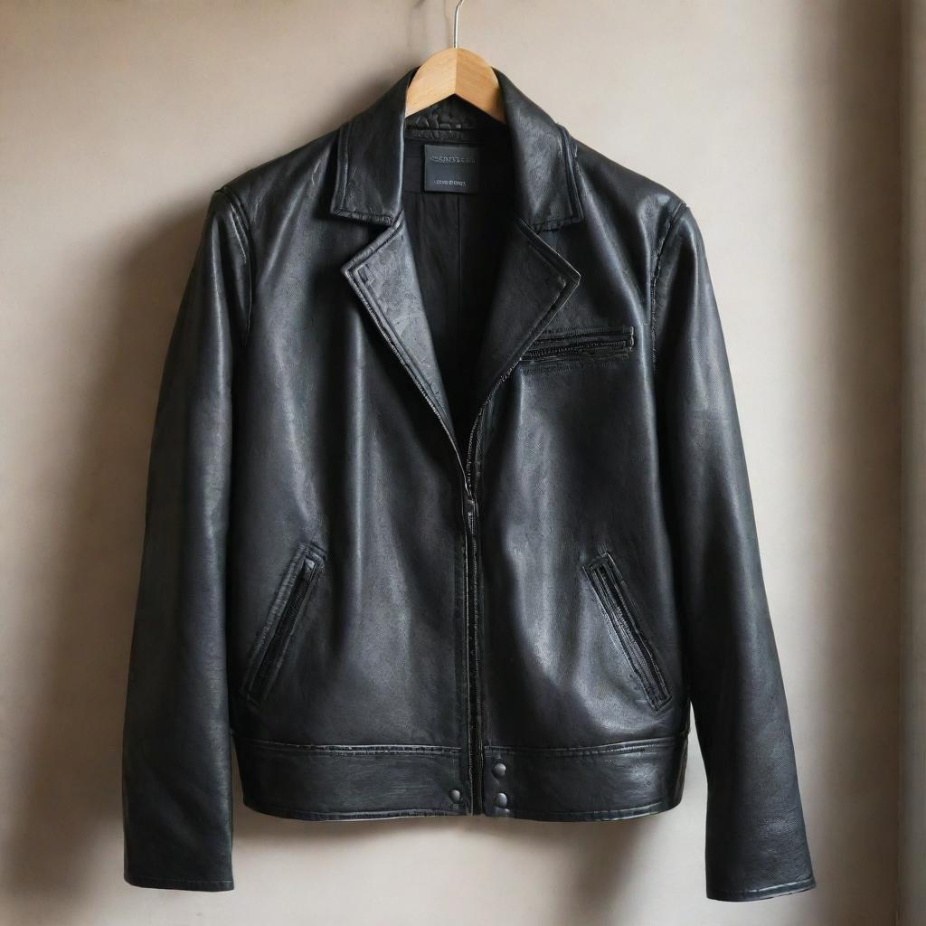 A stylish and detailed leather jacket displayed in natural light