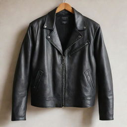 A stylish and detailed leather jacket displayed in natural light