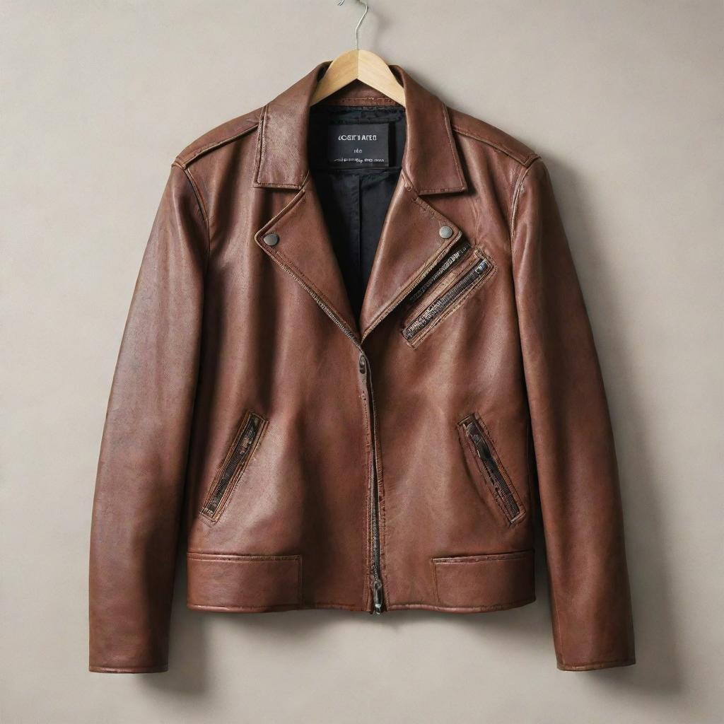 A stylish and detailed leather jacket displayed in natural light