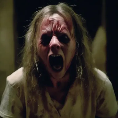 The terrified character in the horror movie bawled in fear as she witnessed the horrific murder scene.