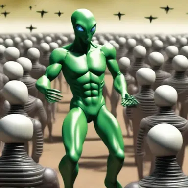The alien leader bawled orders to their troops, commanding them to attack the human forces.