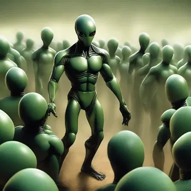 The alien leader bawled orders to their troops, commanding them to attack the human forces.