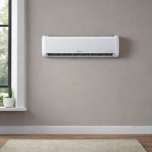 A sleek and slim air conditioner with a contemporary design featuring a user-friendly touch screen interface.