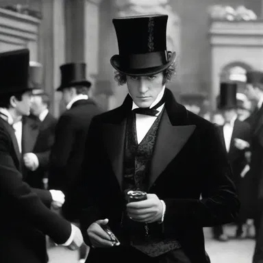 In the movie set in the 19th century, the protagonist attended a luxurious ball wearing a perfectly tailored morning coat with his top hat.