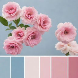 Showcase a color palette where various shades of pink are complemented by harmonious colors such as soft grays,-pearly whites, or deep blues, demonstrating the perfect color matches.