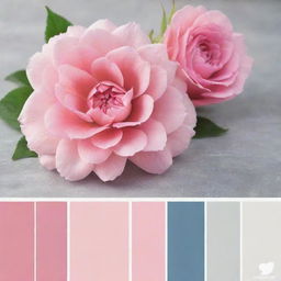 Showcase a color palette where various shades of pink are complemented by harmonious colors such as soft grays,-pearly whites, or deep blues, demonstrating the perfect color matches.