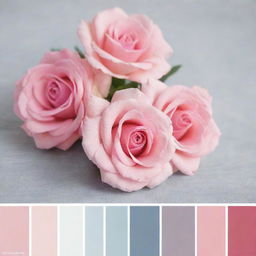 Showcase a color palette where various shades of pink are complemented by harmonious colors such as soft grays,-pearly whites, or deep blues, demonstrating the perfect color matches.