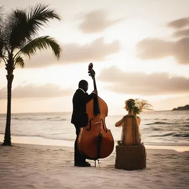 As the sun set over the ocean, the contrabass resonated through the air, setting a romantic mood for the beach wedding.