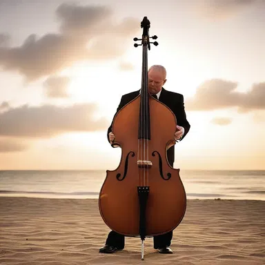 As the sun set over the ocean, the contrabass resonated through the air, setting a romantic mood for the beach wedding.