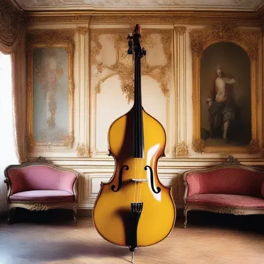 The elegant and ornate contrabass in the corner of the room added a touch of grandeur to the opulent Baroque-style interior.