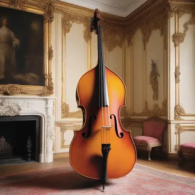 The elegant and ornate contrabass in the corner of the room added a touch of grandeur to the opulent Baroque-style interior.