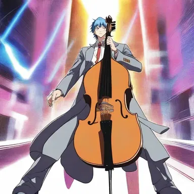 In the anime series set in a futuristic world, the protagonist wielded a high-tech contrabass weapon capable of emitting powerful sound waves to defeat enemies.