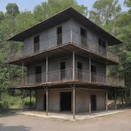 A two-story iron structure that is 3 meters long and 150 cm tall.