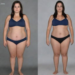 Generate a before-and-after visual depiction of an individual's weight loss journey of losing 20 kilograms.