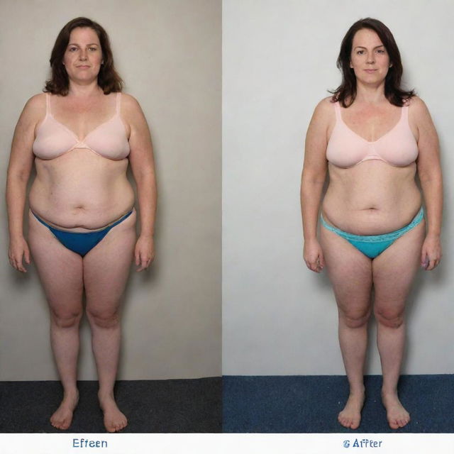 Generate a before and after image series showcasing a person's transformation journey of losing 35 kilograms.