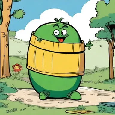 In the comic strip, the mischievous characters hid inside a giant pickle barrel to pull off their pranks.