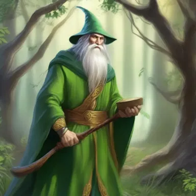 In the land of Elves, the powerful wizard decided to give away his magical staff to the chosen hero.