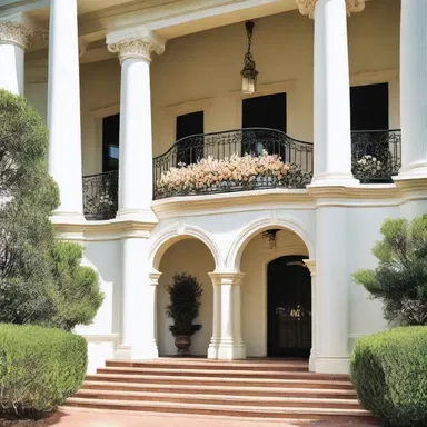 The grand entrance of the mansion was designed with beautiful columns and a staircase to symbolize the act of giving the bride away.