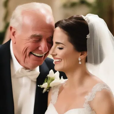 In the heartwarming romantic comedy, the father of the bride gave her away amidst tears of joy and laughter.