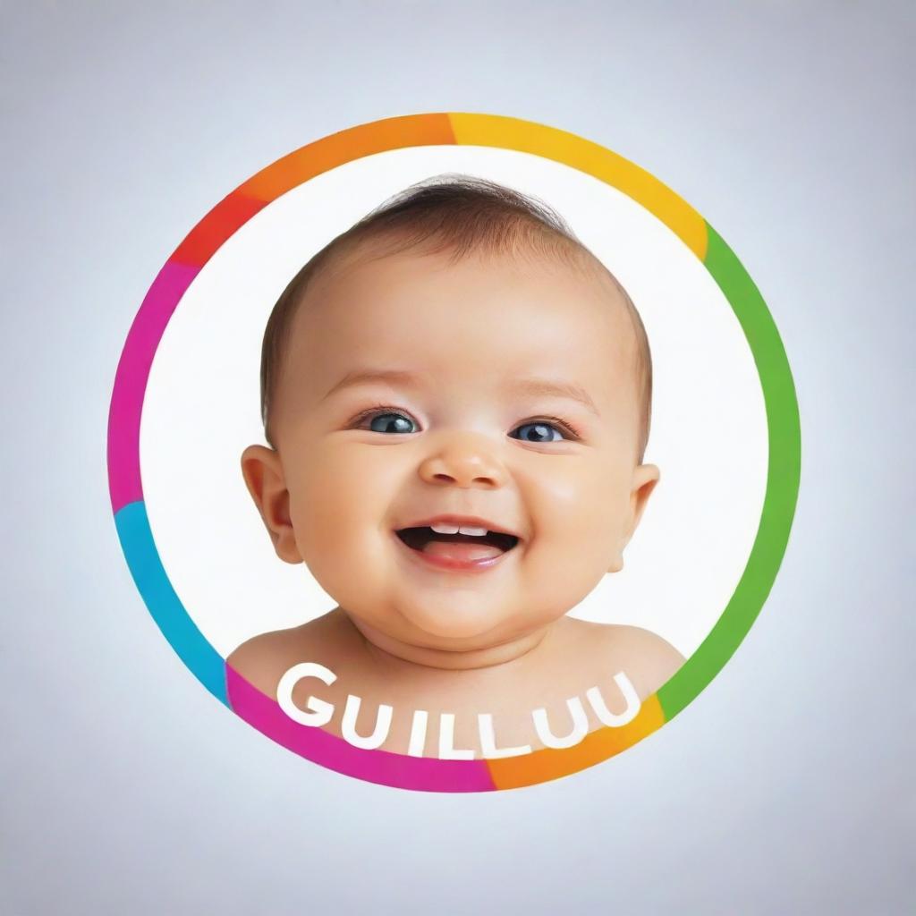 Generate a circular logo with the business name 'gulugulu' in vibrant colors. Inside the circle, include a cheerful baby face. Below the baby face, incorporate the slogan 'As Babies Need'. The final result should be a colorful and captivating business logo.