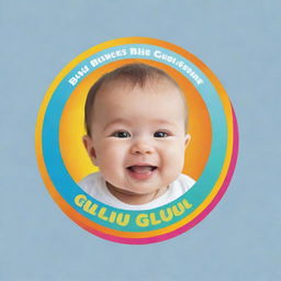 Generate a circular logo with the business name 'gulugulu' in vibrant colors. Inside the circle, include a cheerful baby face. Below the baby face, incorporate the slogan 'As Babies Need'. The final result should be a colorful and captivating business logo.