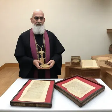 The curator of the religious artifacts proudly displayed the ancient manuscripts and religious relics.