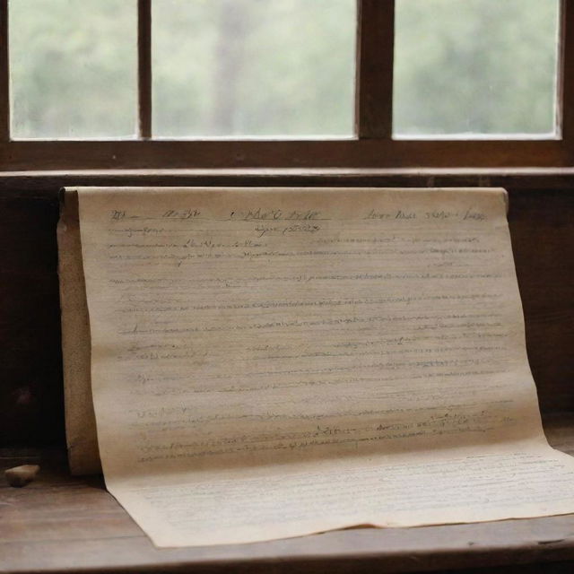 An authentic, vintage muster roll sheet neatly arranged on an old wooden desk, covered with names in neat handwriting, dimly lit by natural light streaming from a window.