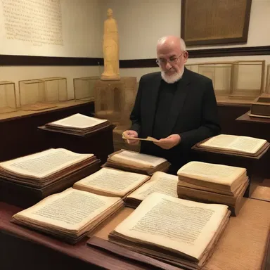 The curator of the religious artifacts proudly displayed the ancient manuscripts and religious relics.