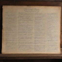 An authentic, vintage muster roll sheet neatly arranged on an old wooden desk, covered with names in neat handwriting, dimly lit by natural light streaming from a window.