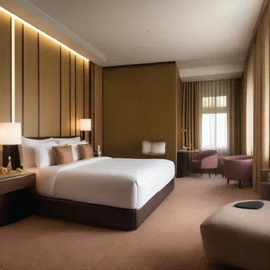 The hotel's interior design featured sleek lines, warm tones, and sensual textures, capturing the essence of estrus and creating an inviting atmosphere for guests.