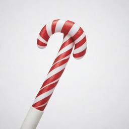 A vibrant, close-up image of a candy cane with intricate red and white stripes, draped artistically over pure white background