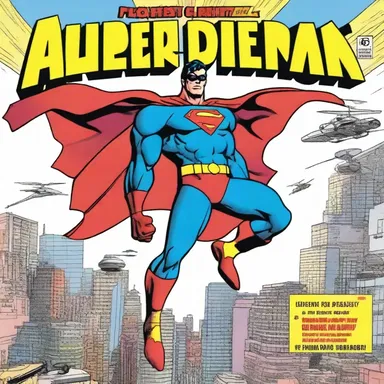 On the cover of the comic book, the superhero proudly stood at the fore of his high-tech aircraft.