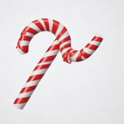 A vibrant, close-up image of a candy cane with intricate red and white stripes, draped artistically over pure white background