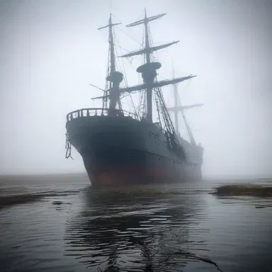 As the eerie mist enveloped the fore section of the abandoned ship, the crew felt an ominous presence lurking within.