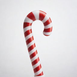 A vibrant, close-up image of a candy cane with intricate red and white stripes, draped artistically over pure white background