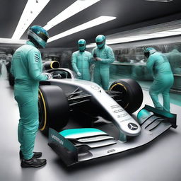 A high-quality image showcasing the iconic Mercedes-AMG Petronas Formula One Team