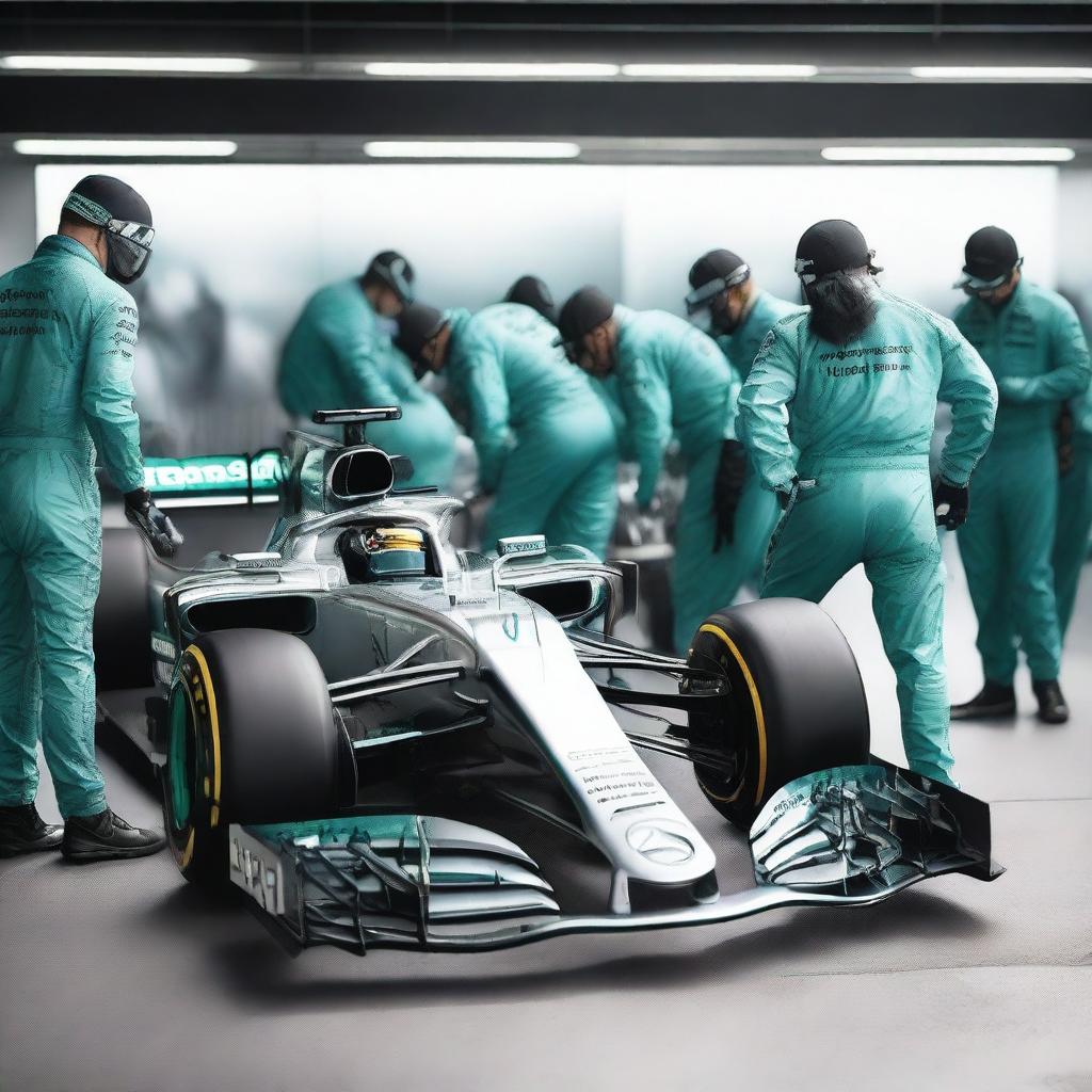 A high-quality image showcasing the iconic Mercedes-AMG Petronas Formula One Team