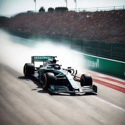 A high-resolution image of the Mercedes-AMG Petronas Formula One race car on a racing track