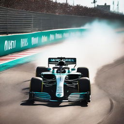 A high-resolution image of the Mercedes-AMG Petronas Formula One race car on a racing track