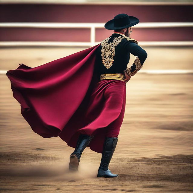 An image capturing the intense scene of a bullfighting arena