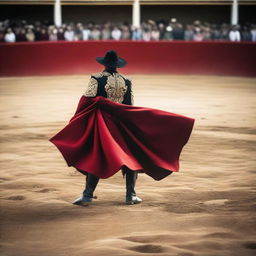 An image capturing the intense scene of a bullfighting arena